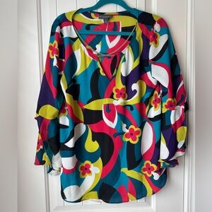 Unique Retro Bell Sleeve Top with Chain Detail Neckline - NWOT!